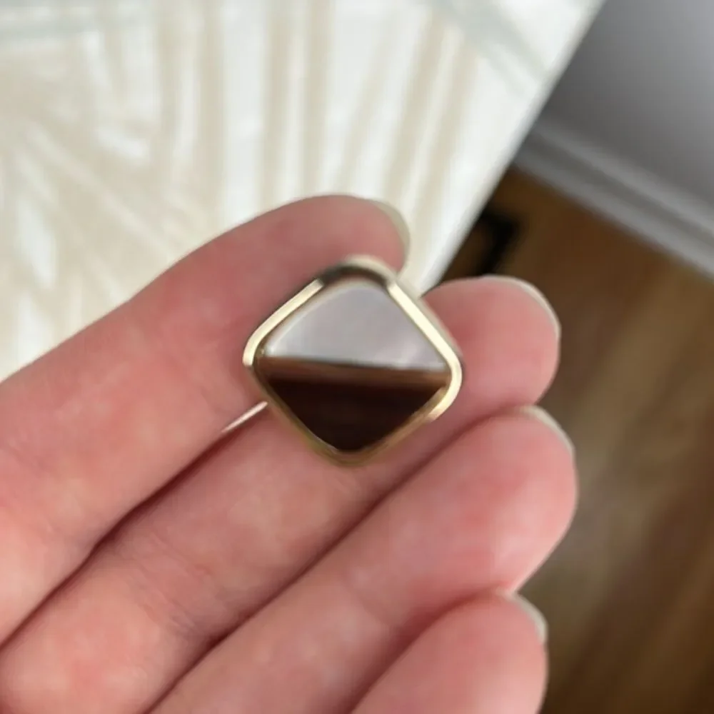 Cufflinks, mid century, modern, white, brown, and gold